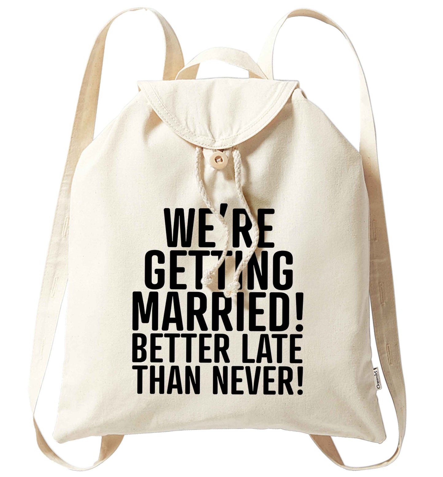 Always the bridesmaid but never the bride? Until now! organic cotton backpack tote with wooden buttons in natural