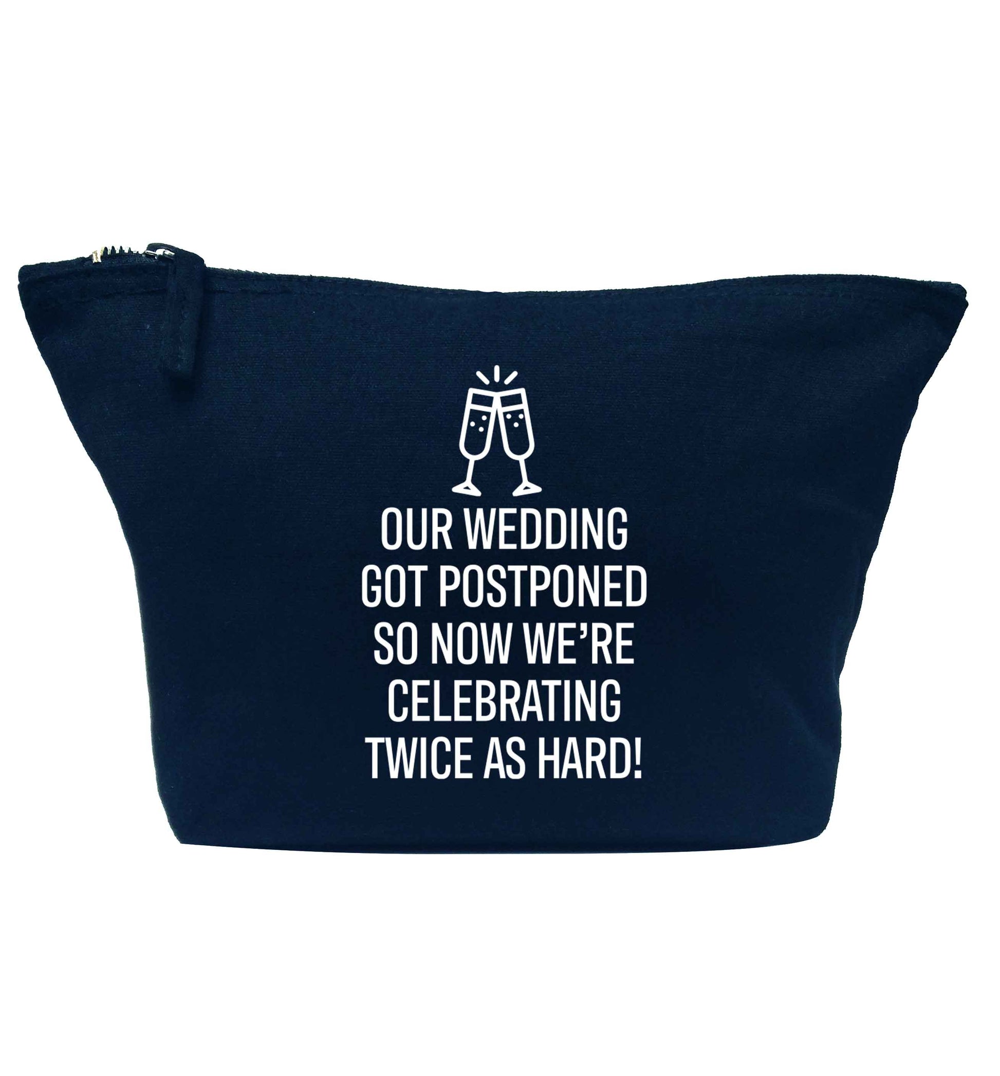 Postponed wedding? Sounds like an excuse to party twice as hard!  navy makeup bag