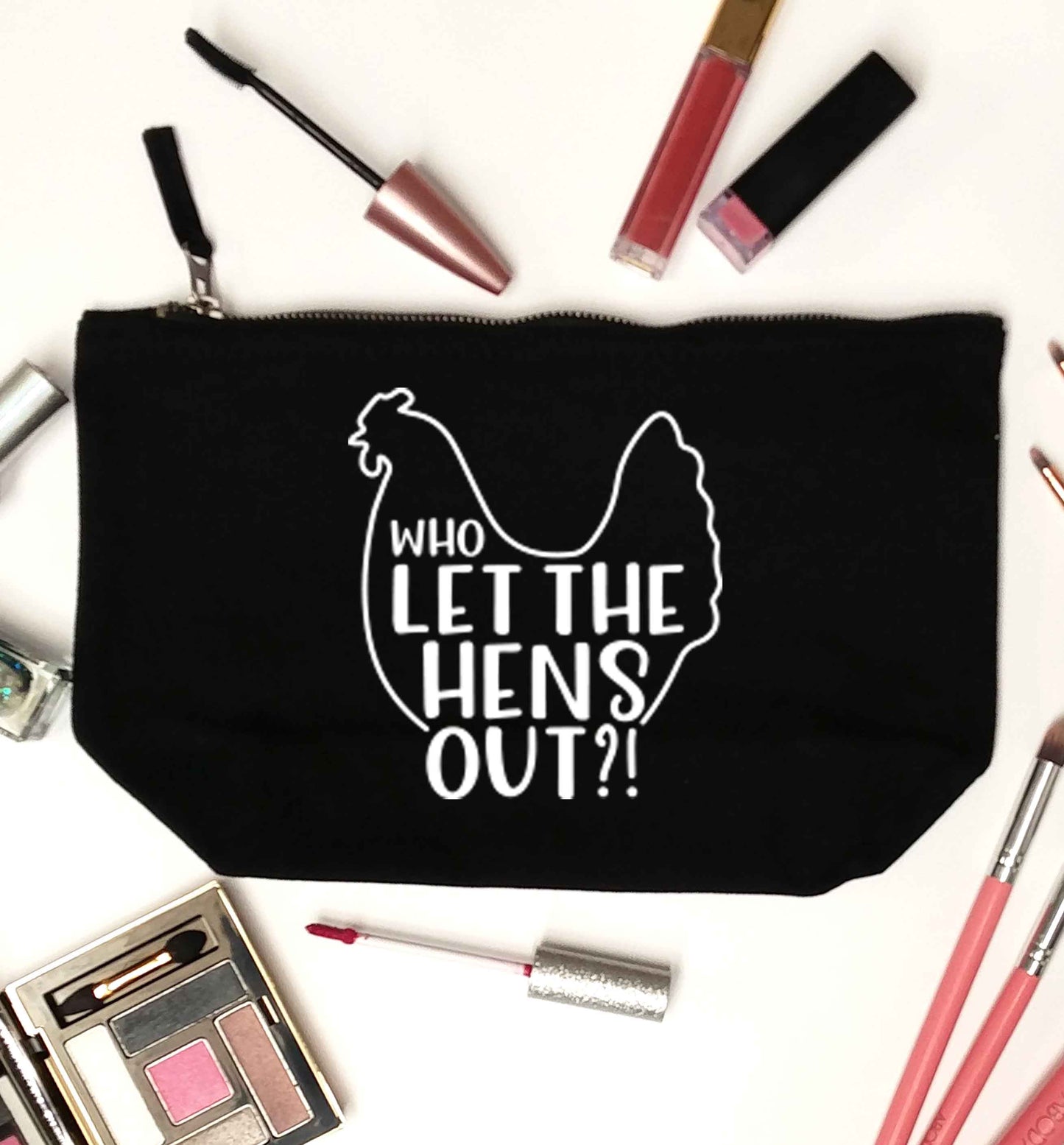 Who let the hens out black makeup bag