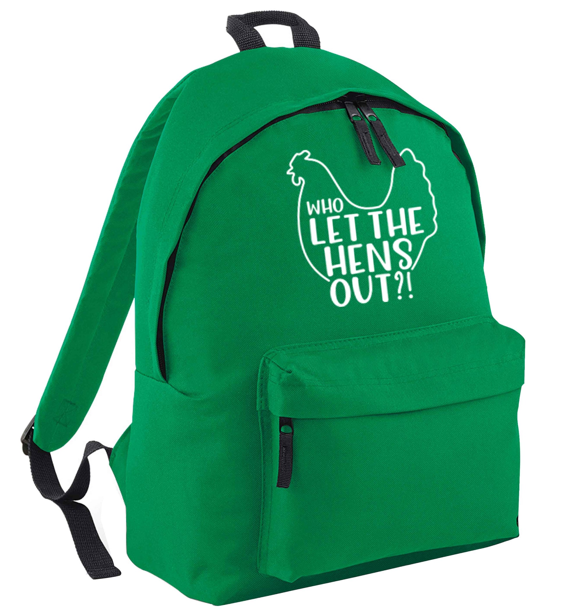 Who let the hens out green adults backpack