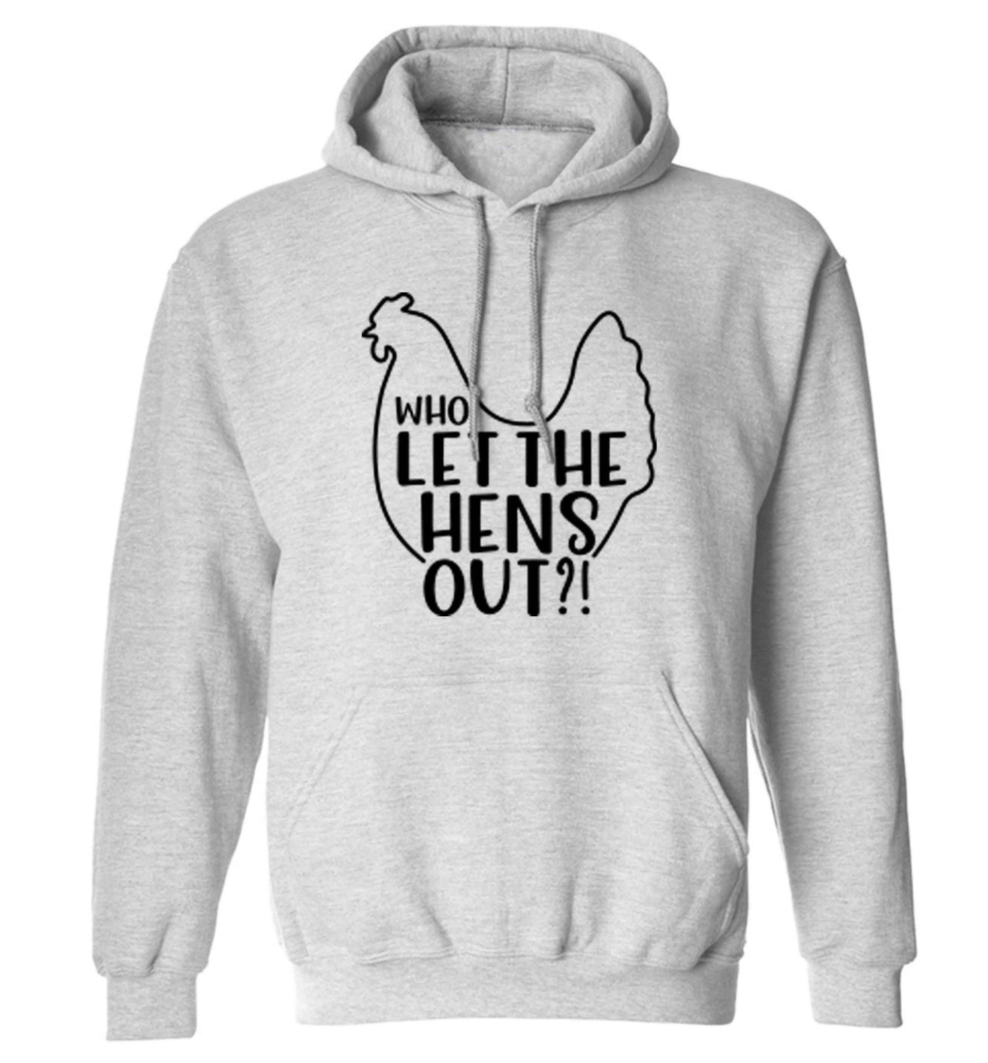 Who let the hens out adults unisex grey hoodie 2XL