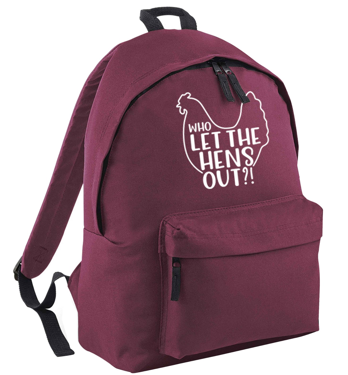 Who let the hens out maroon adults backpack