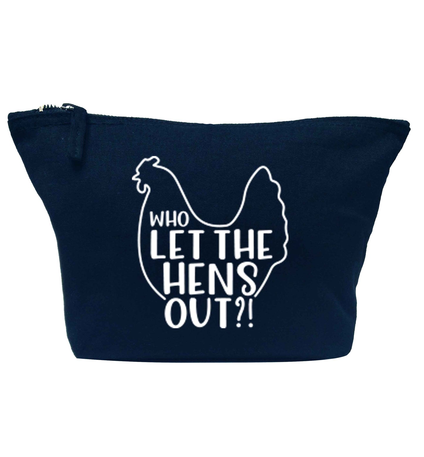 Who let the hens out navy makeup bag