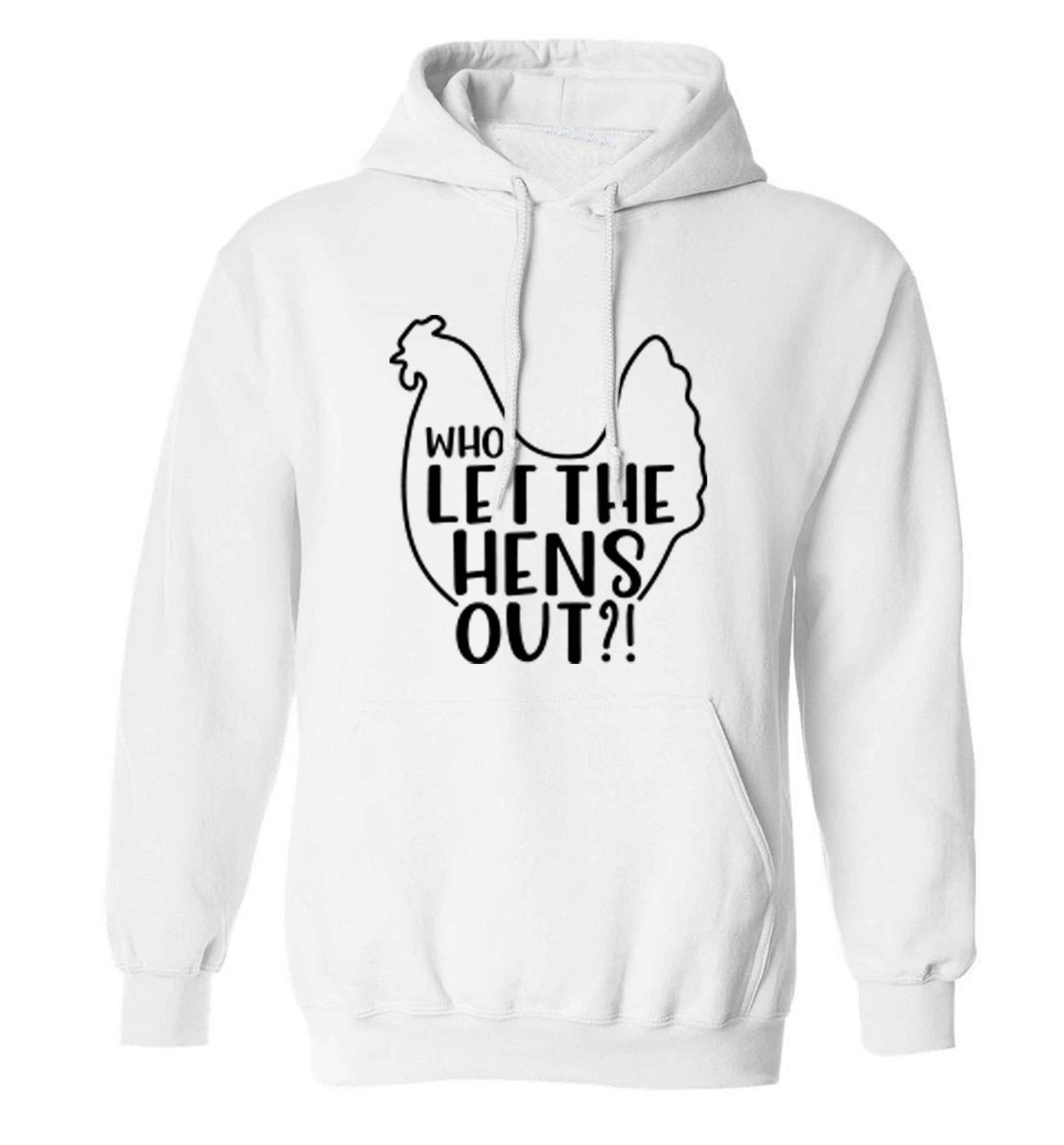 Who let the hens out adults unisex white hoodie 2XL