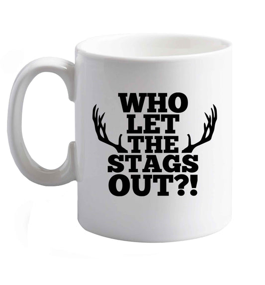 10 oz Who let the stags out   ceramic mug right handed