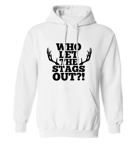 Who let the stags out adults unisex white hoodie 2XL