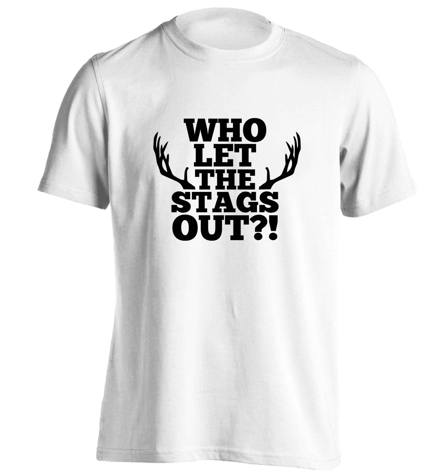 Who let the stags out adults unisex white Tshirt 2XL
