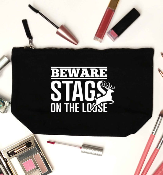 Beware stags on the loose black makeup bag