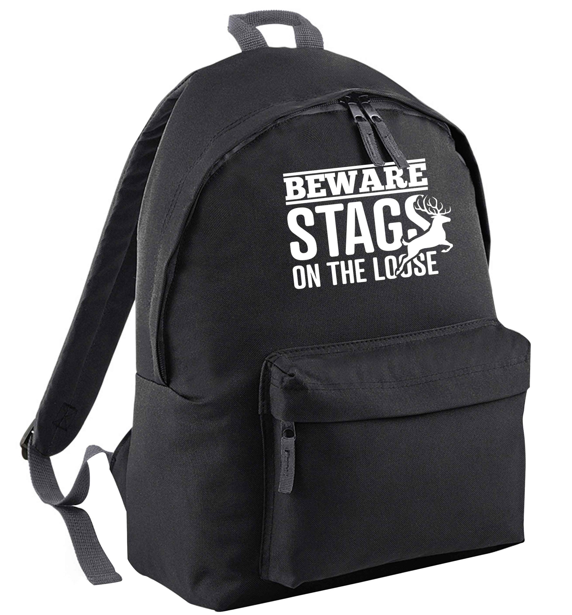 Beware stags on the loose black adults backpack