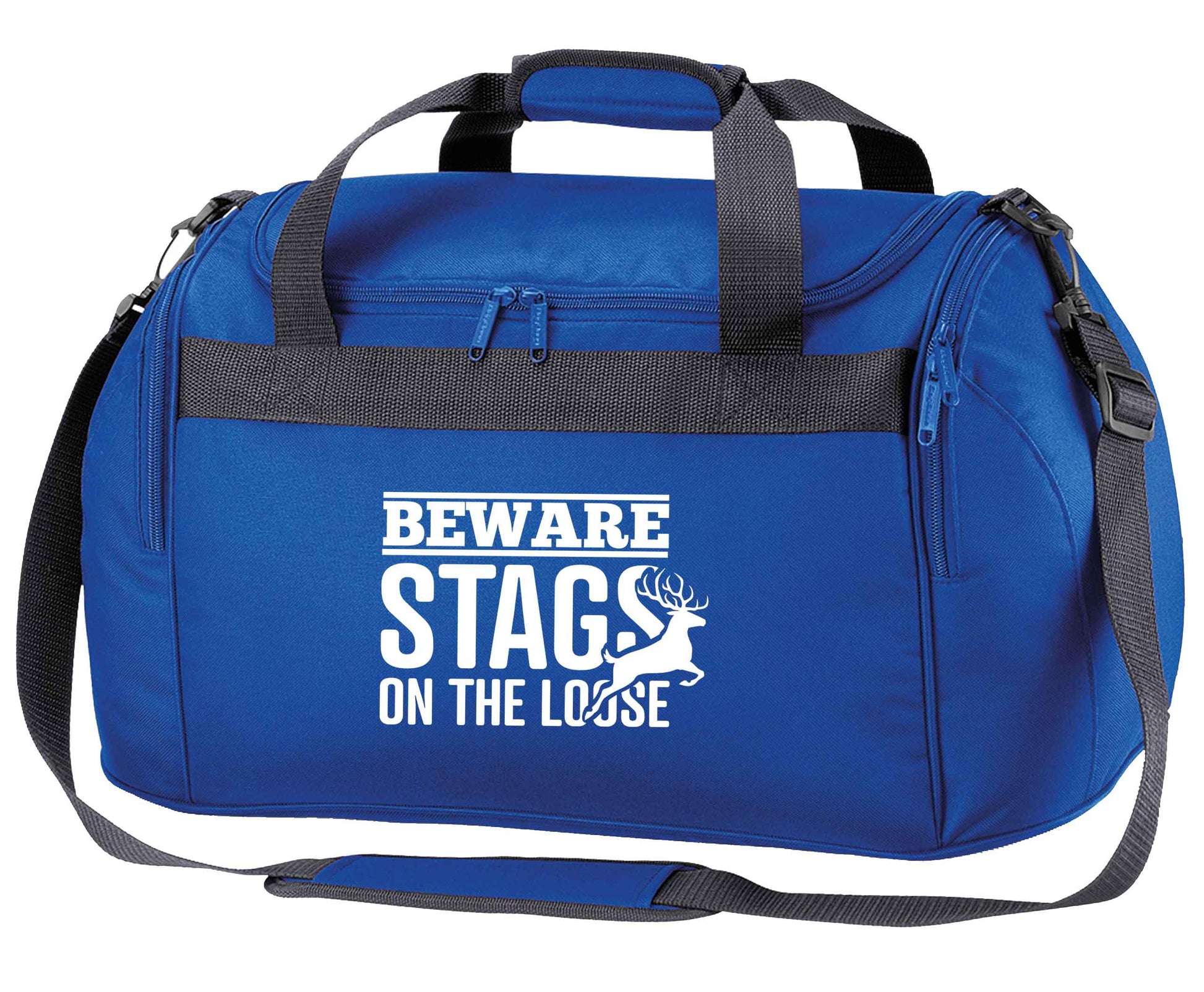 Beware stags on the loose royal blue holdall / duffel bag