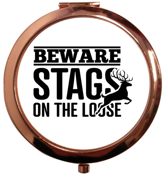 Beware stags on the loose rose gold circle pocket mirror