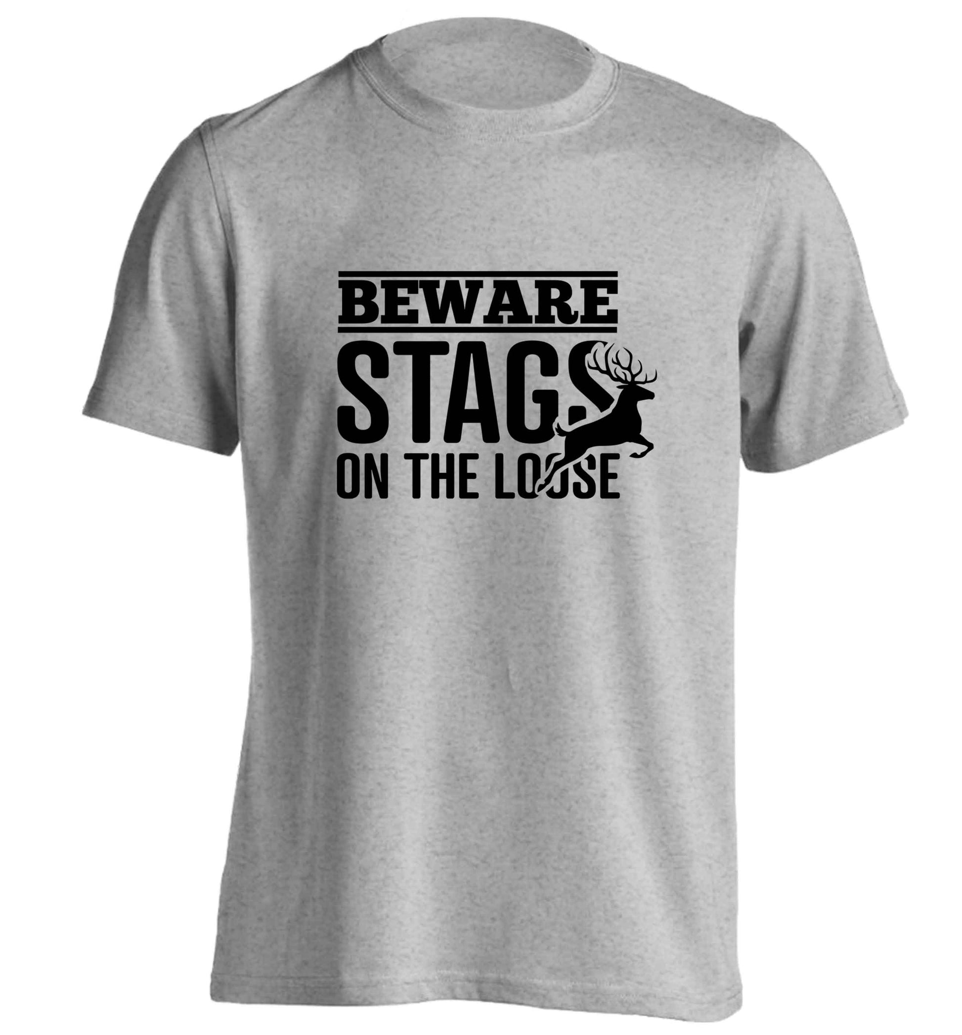 Beware stags on the loose adults unisex grey Tshirt 2XL