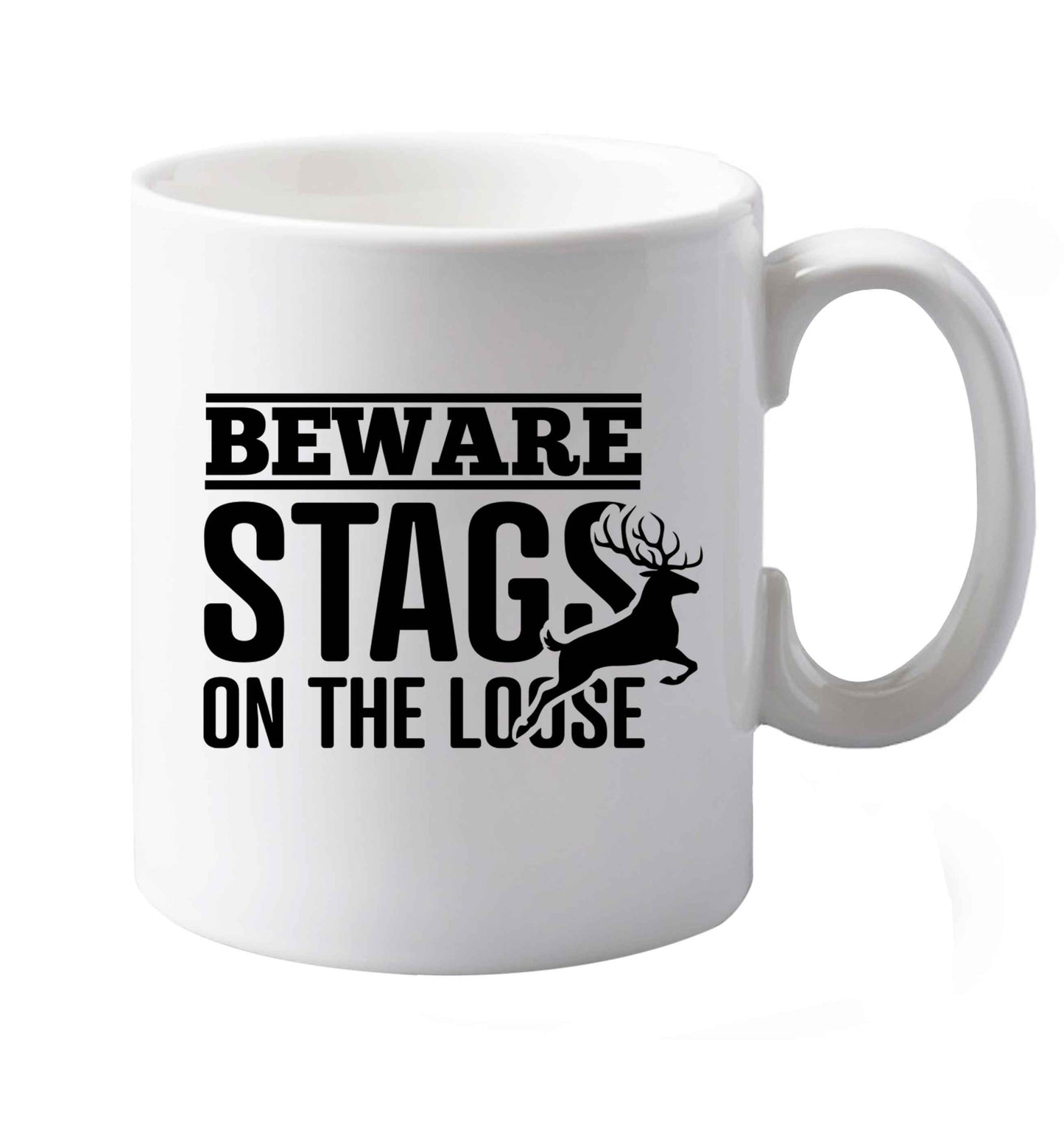 10 oz Beware stags on the loose   ceramic mug both sides