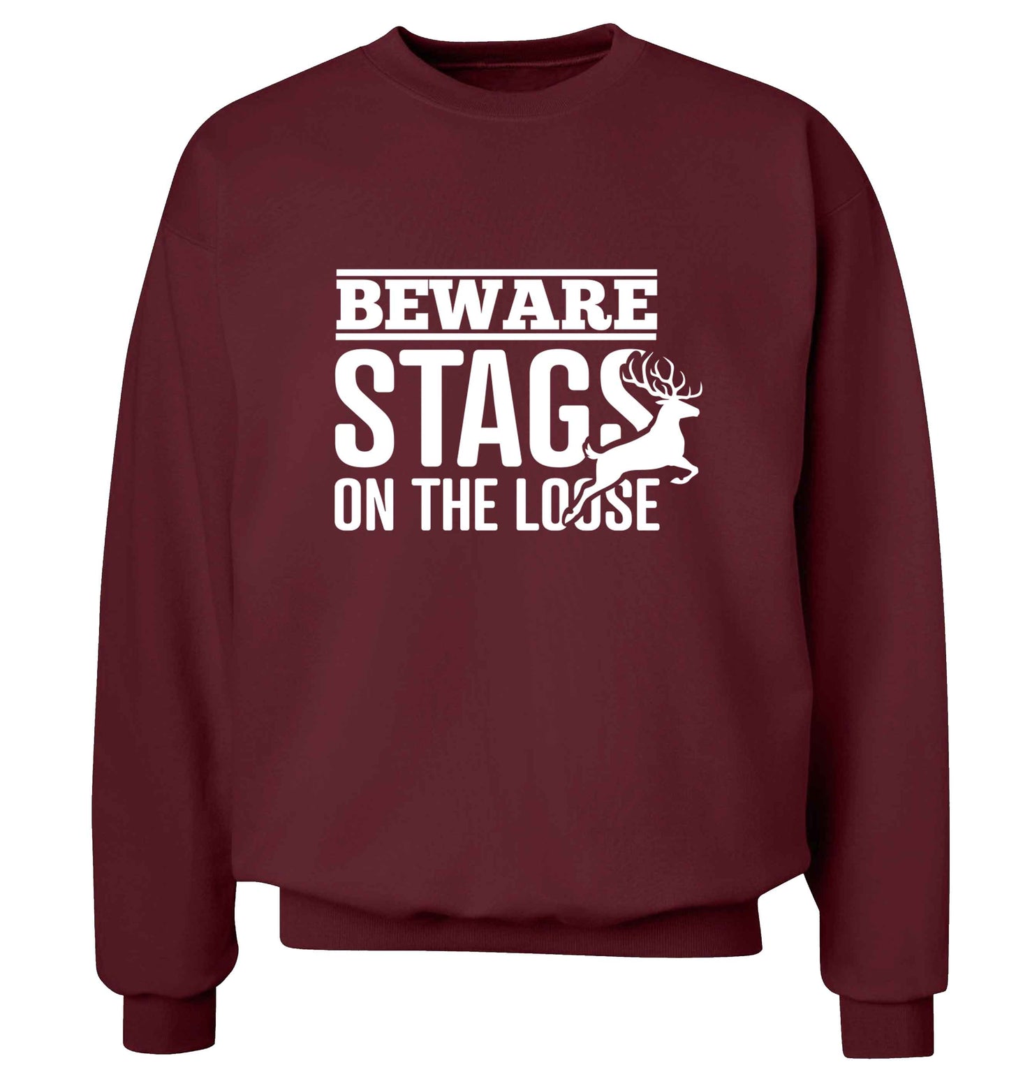 Beware stags on the loose adult's unisex maroon sweater 2XL