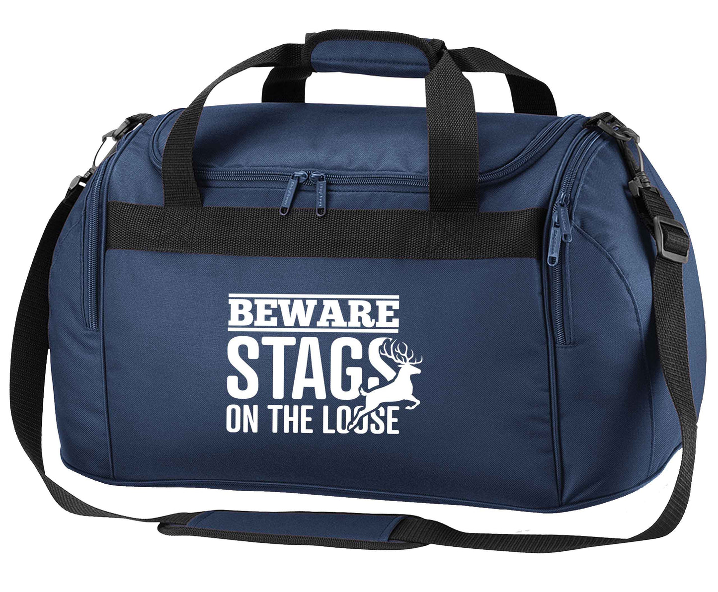 Beware stags on the loose navy holdall / duffel bag