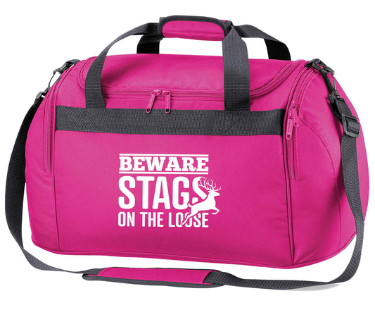 Beware stags on the loose pink holdall / duffel bag