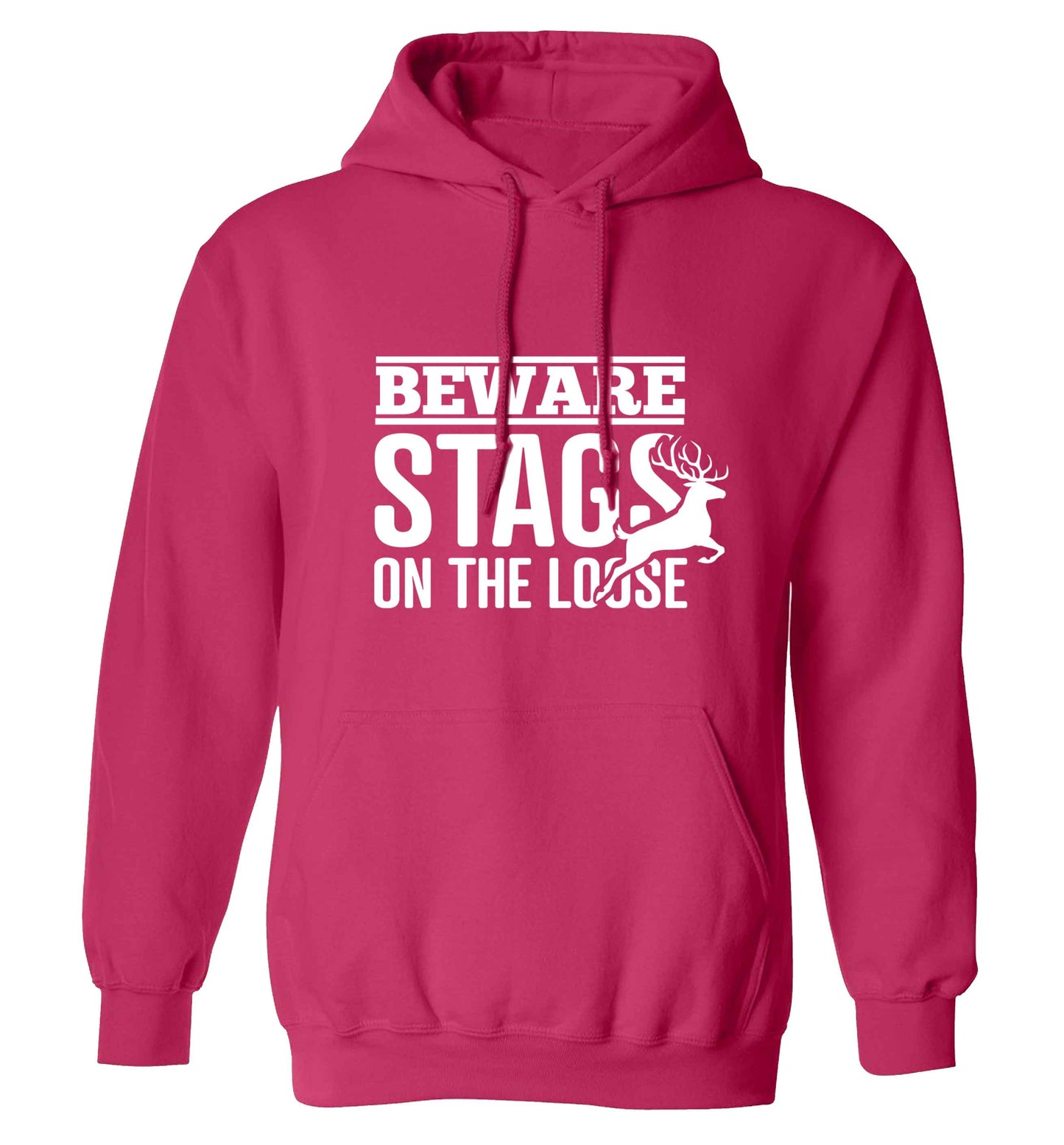 Beware stags on the loose adults unisex pink hoodie 2XL