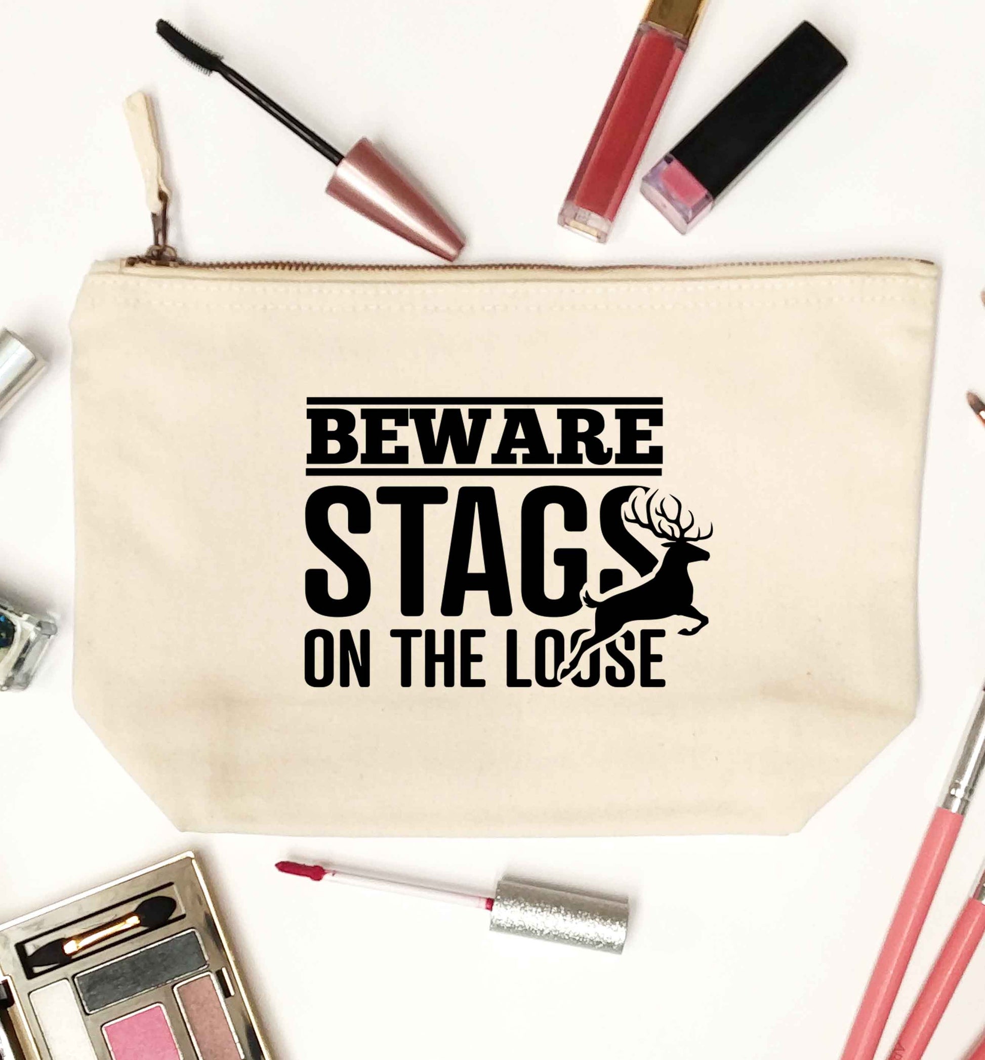 Beware stags on the loose natural makeup bag