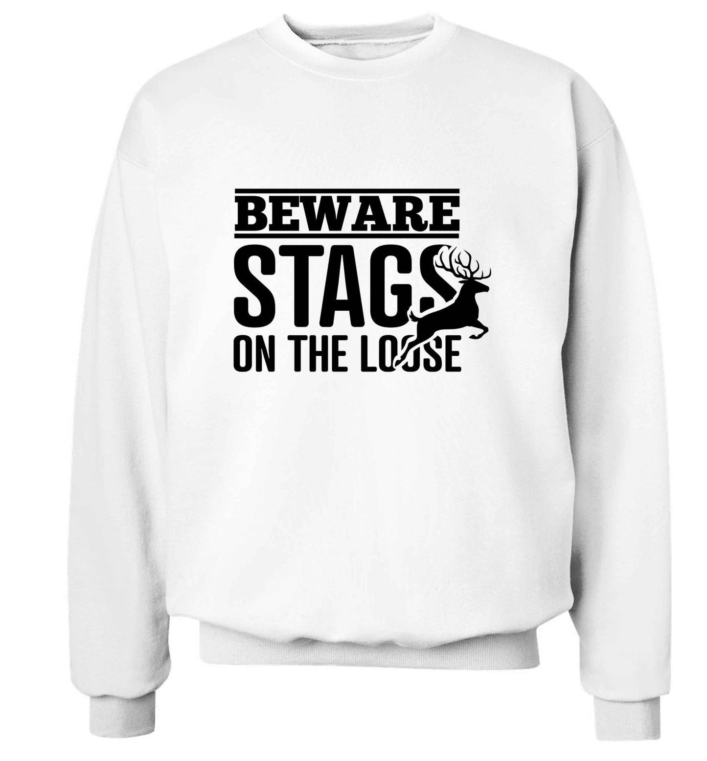 Beware stags on the loose adult's unisex white sweater 2XL