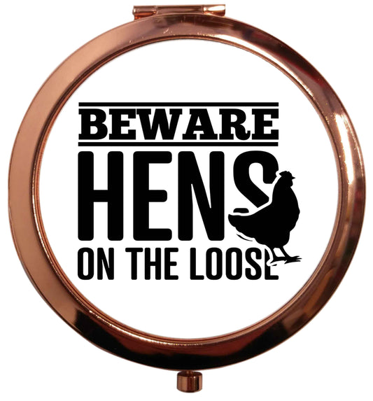 Beware hens on the loose rose gold circle pocket mirror