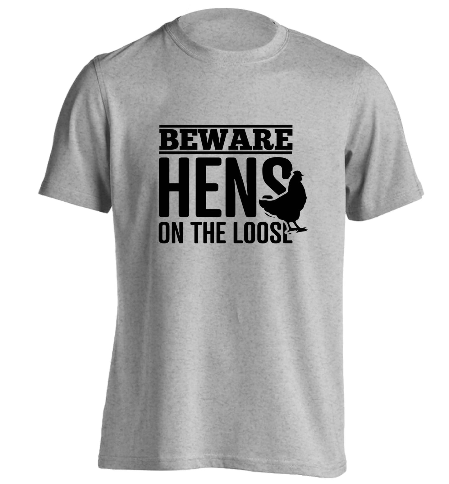 Beware hens on the loose adults unisex grey Tshirt 2XL