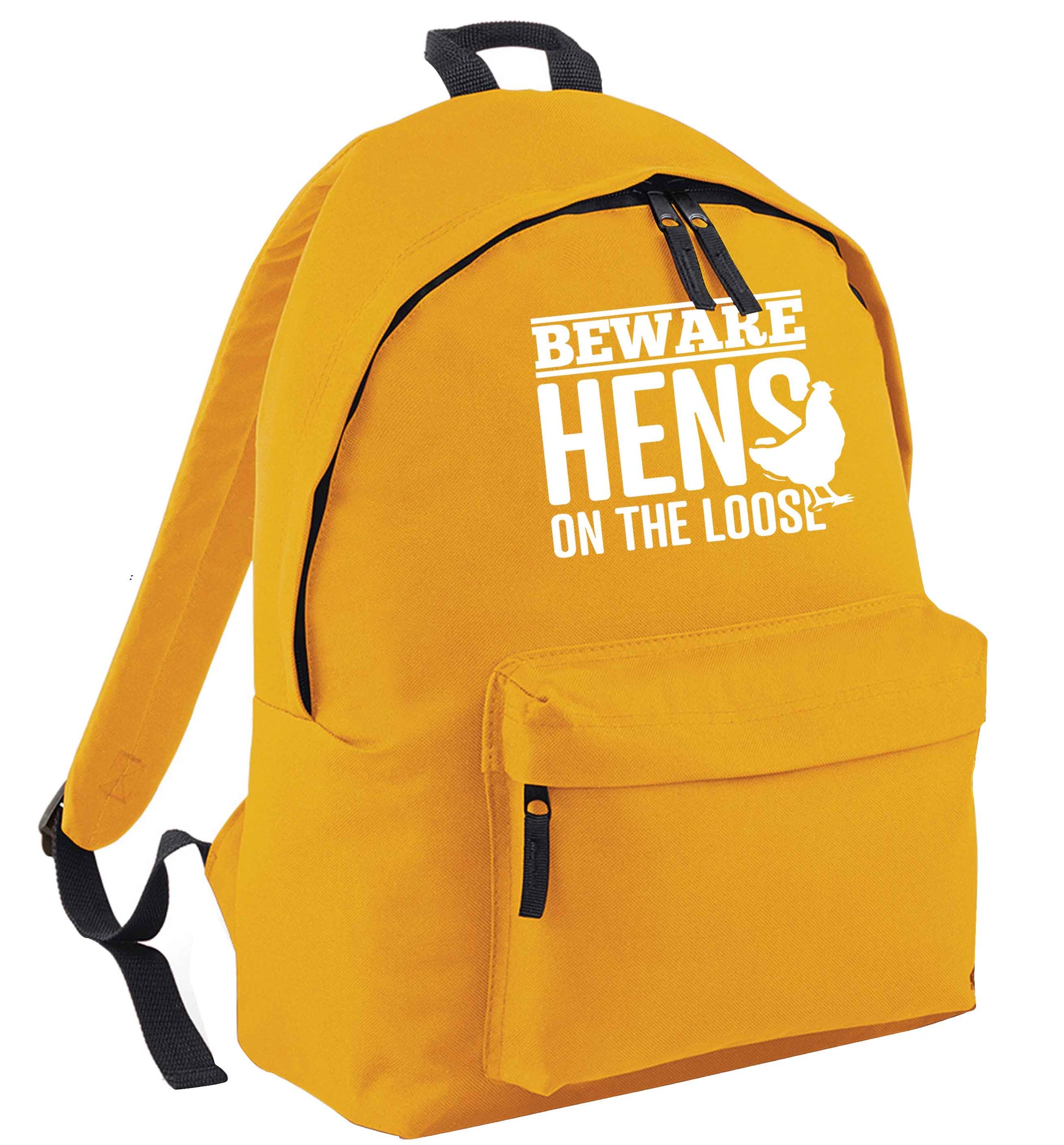 Beware hens on the loose mustard adults backpack