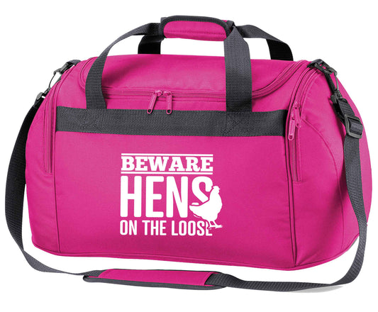 Beware hens on the loose pink holdall / duffel bag