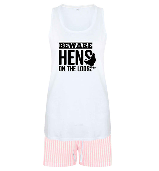 Beware hens on the loose size XL women's pyjama shorts set in pink 