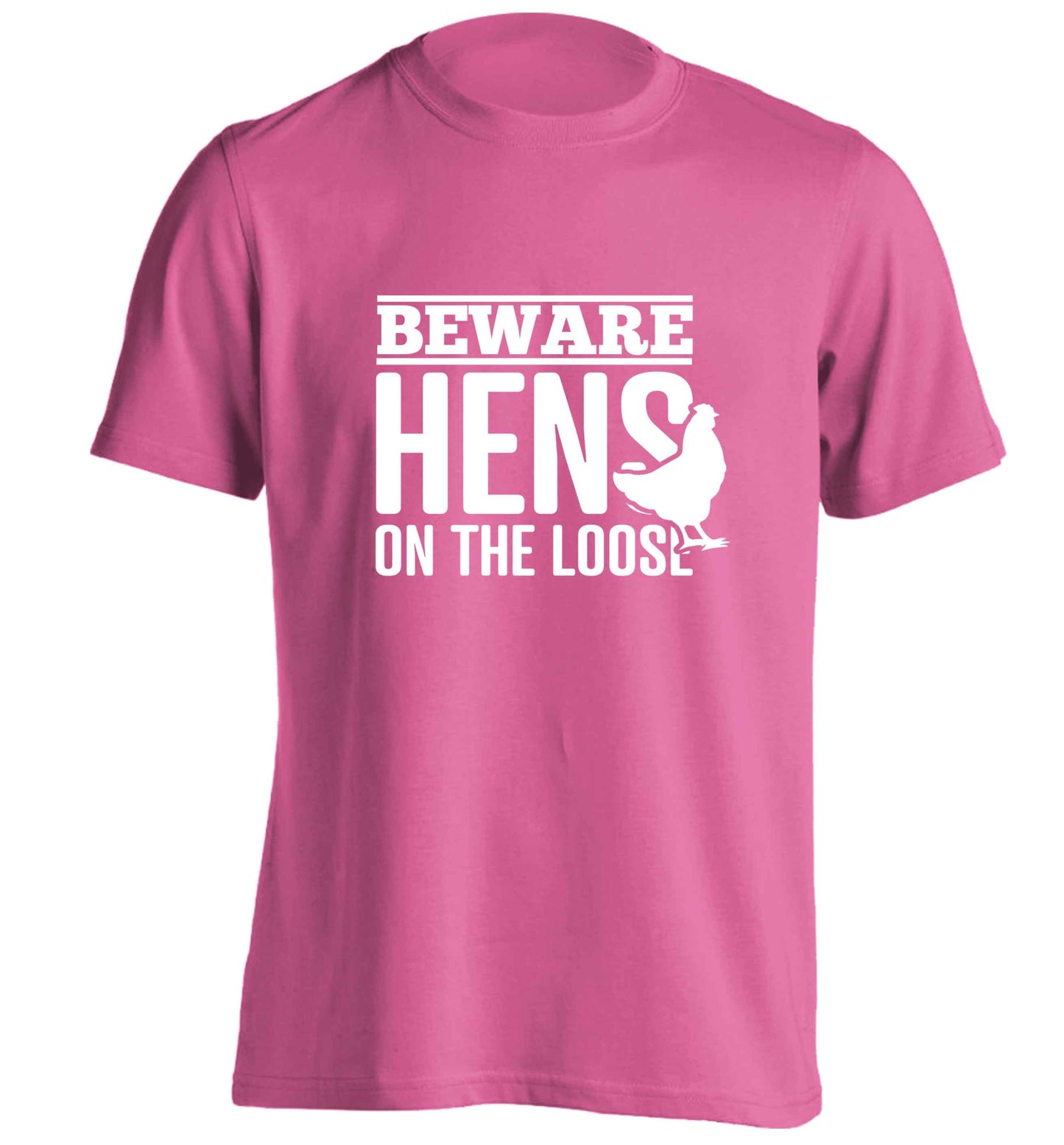 Beware hens on the loose adults unisex pink Tshirt 2XL
