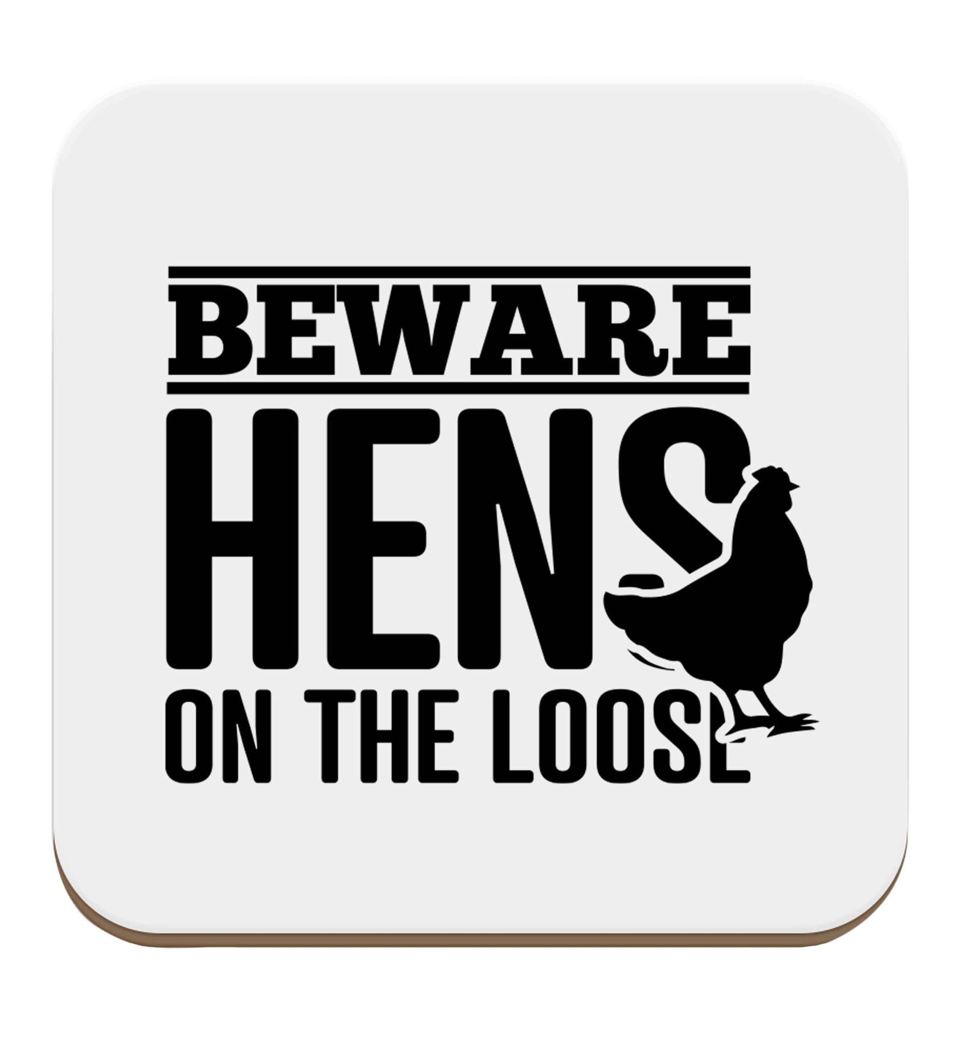 Beware hens on the loose set of four coasters