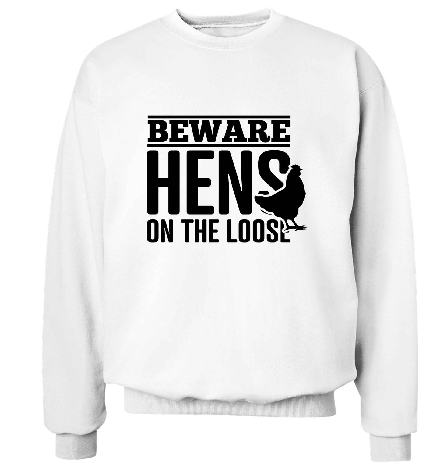 Beware hens on the loose adult's unisex white sweater 2XL