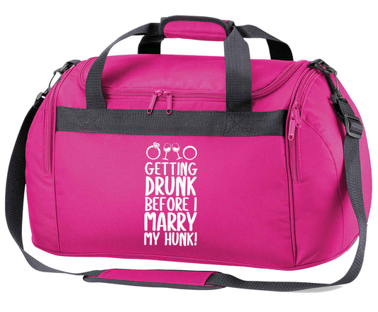 Getting drunk before I marry my hunk pink holdall / duffel bag