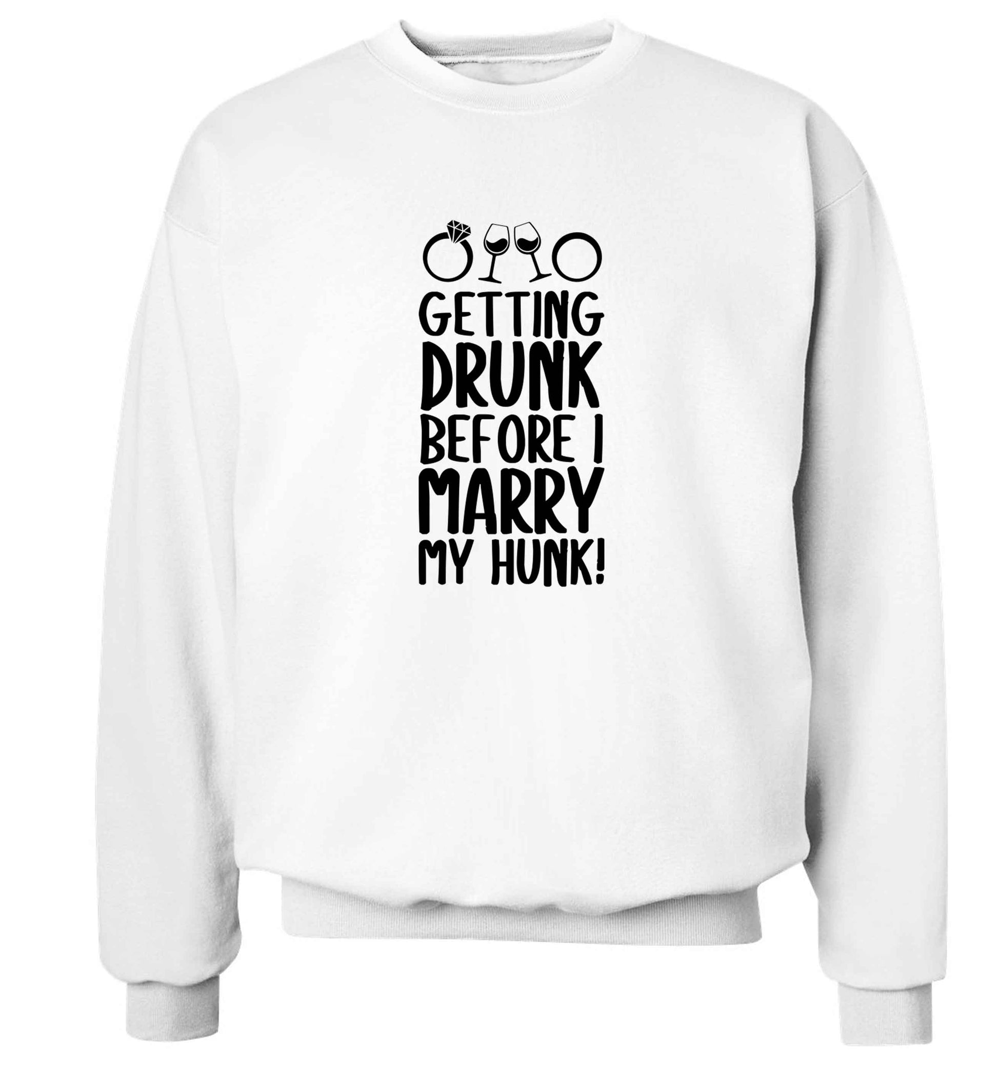 Getting drunk before I marry my hunk adult's unisex white sweater 2XL