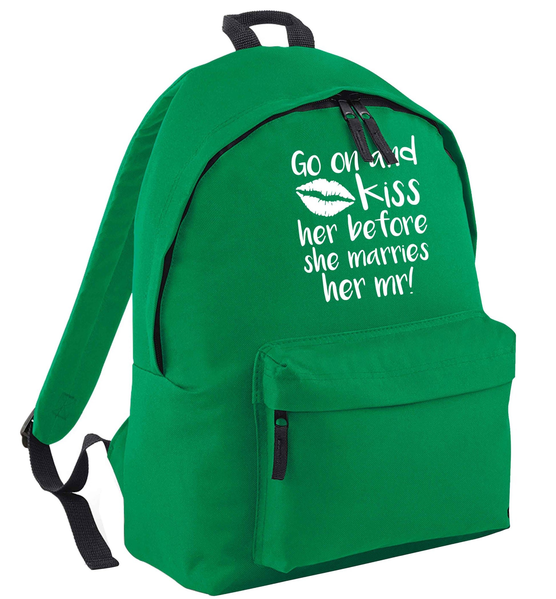 Kiss her before she marries her mr! green adults backpack