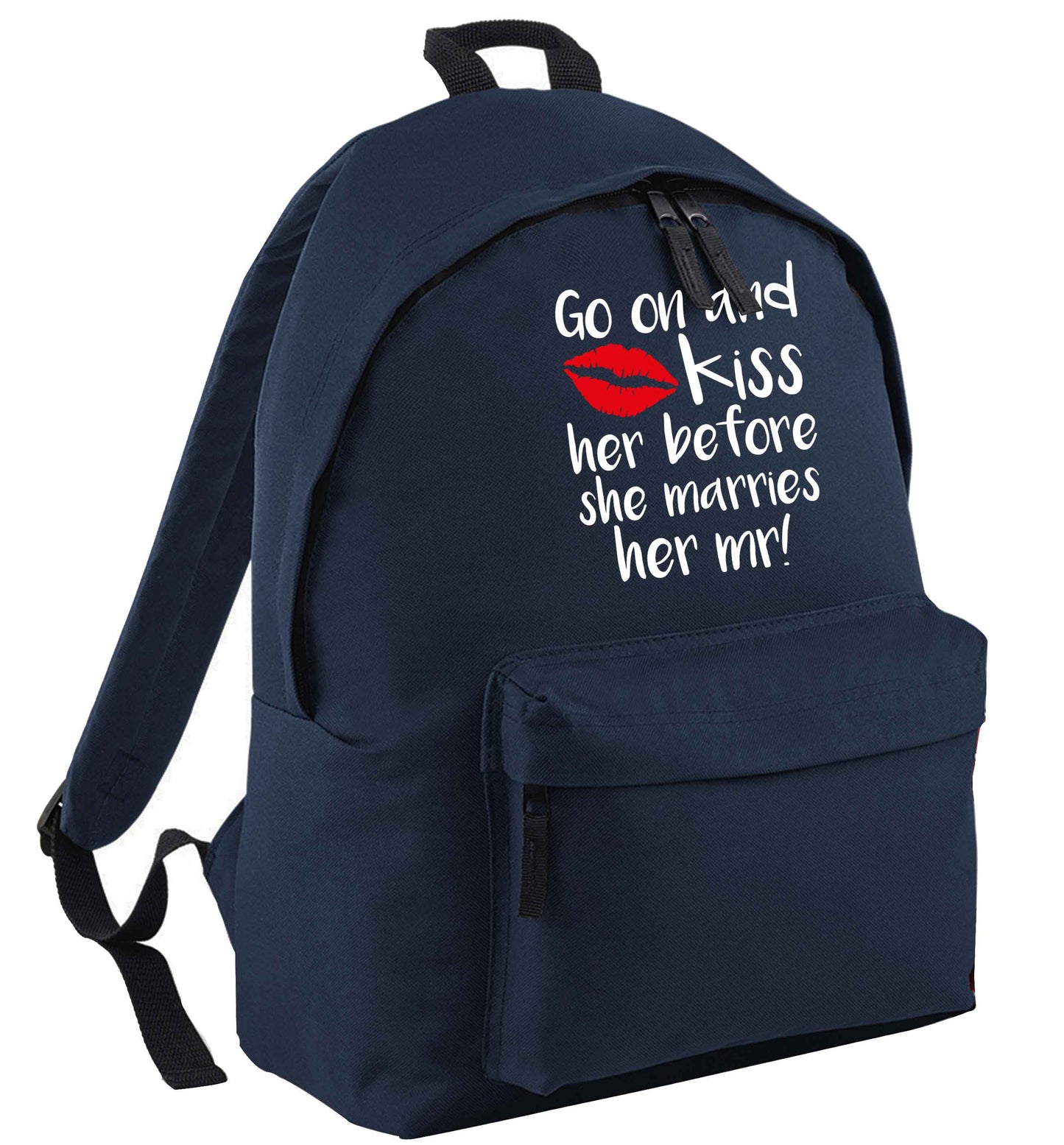 Kiss her before she marries her mr! navy adults backpack