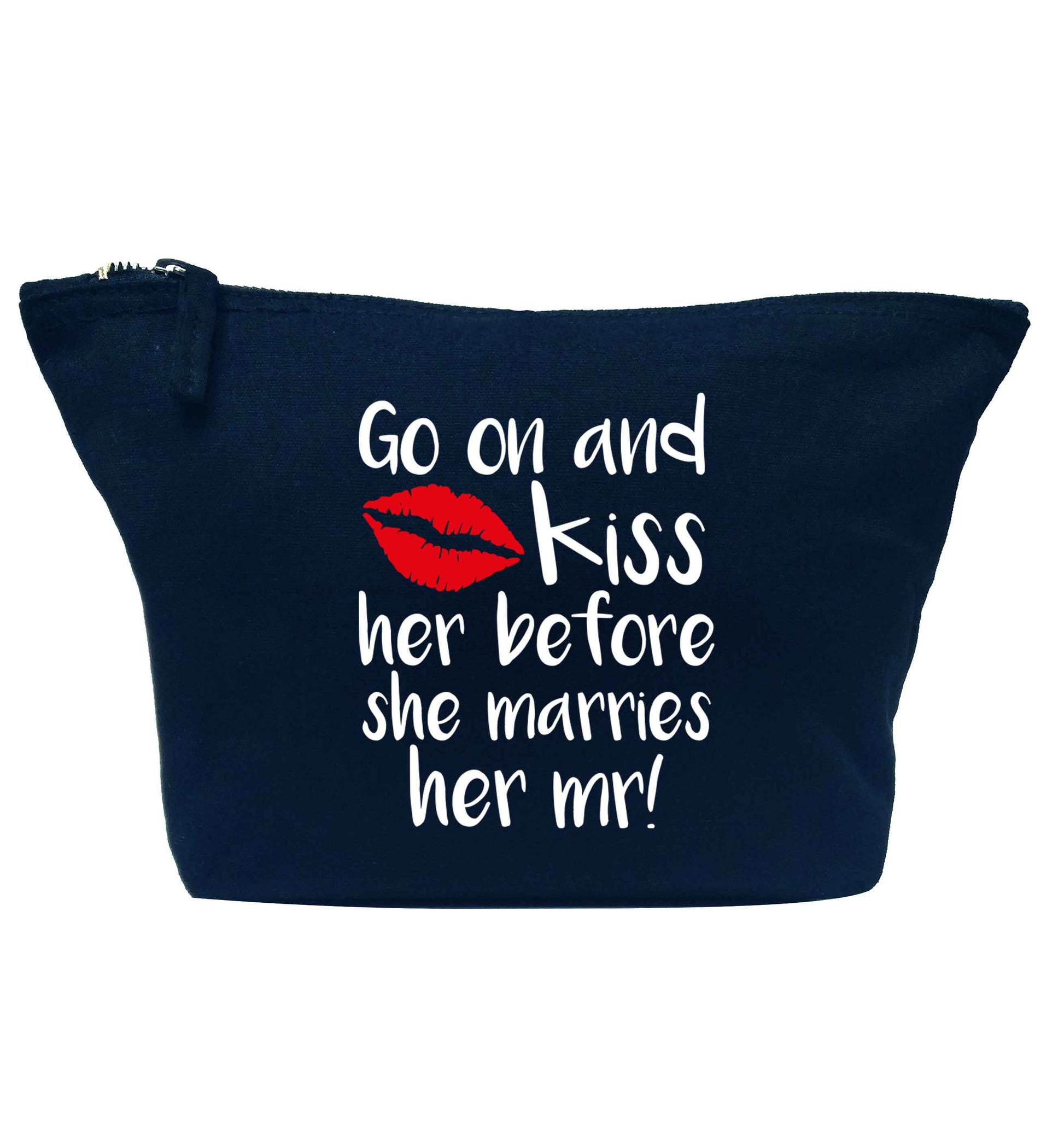 Kiss her before she marries her mr! navy makeup bag