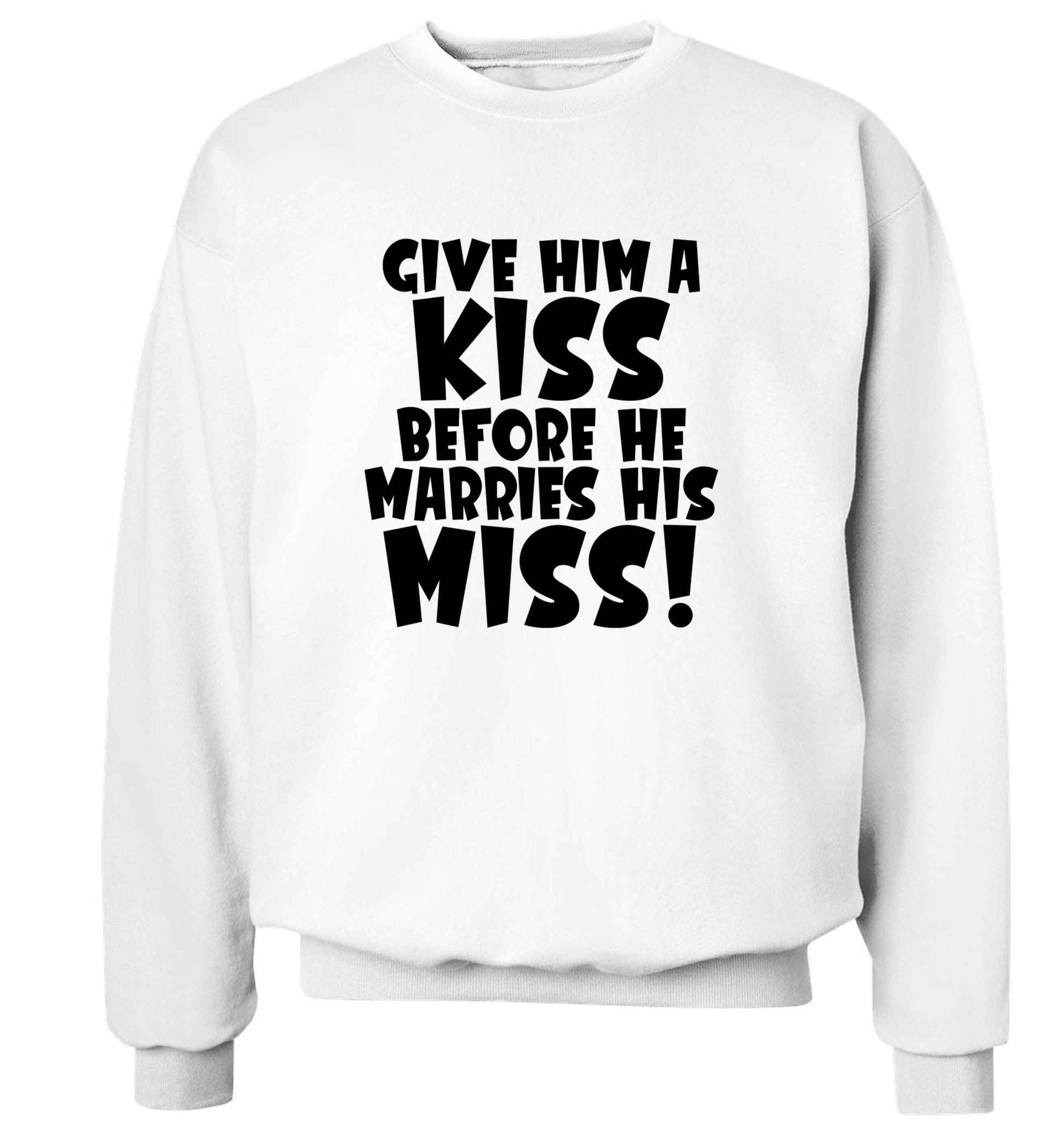 Give him a kiss before he marries his miss adult's unisex white sweater 2XL