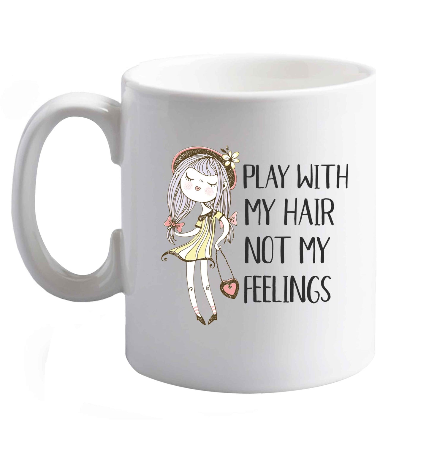 10 oz Play with my hair not my feelings illustration  ceramic mug right handed