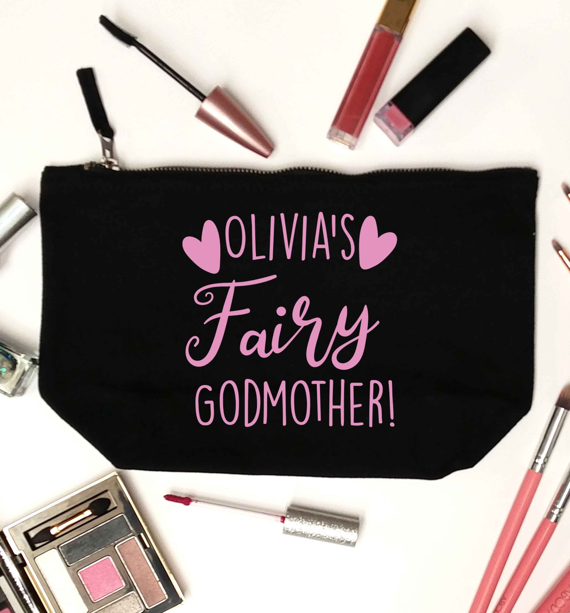 Personalised fairy Godmother black makeup bag