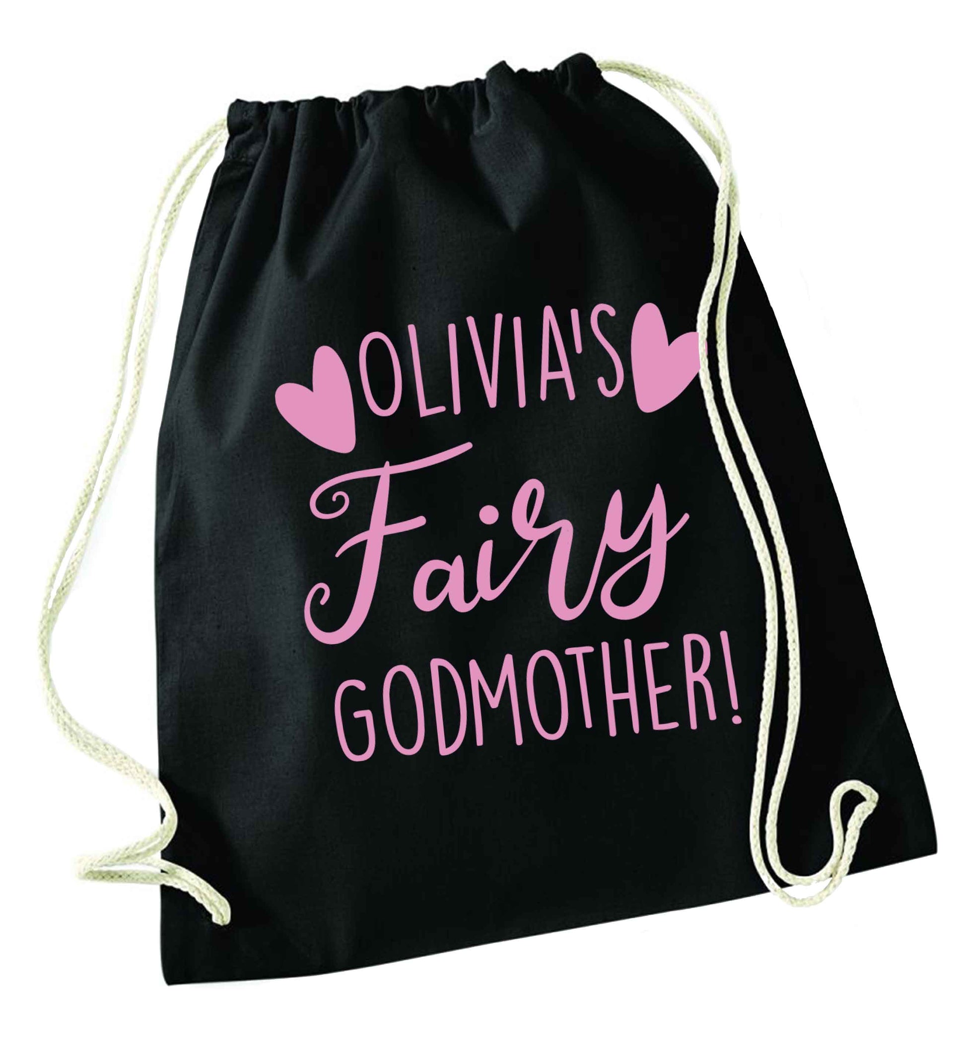 Personalised fairy Godmother black drawstring bag