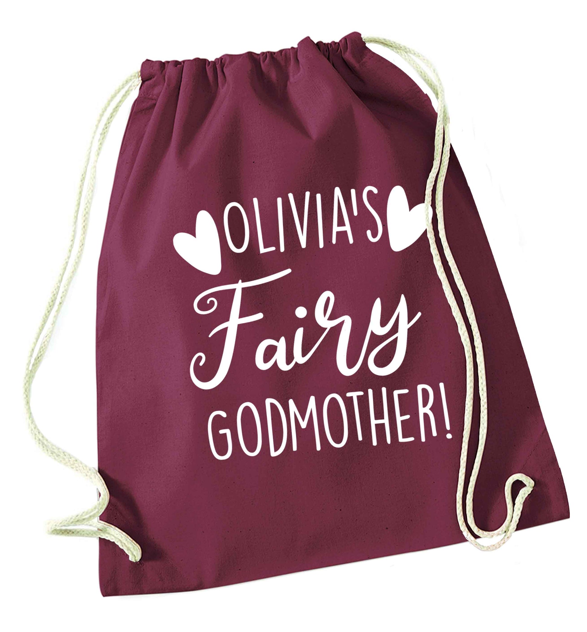 Personalised fairy Godmother maroon drawstring bag
