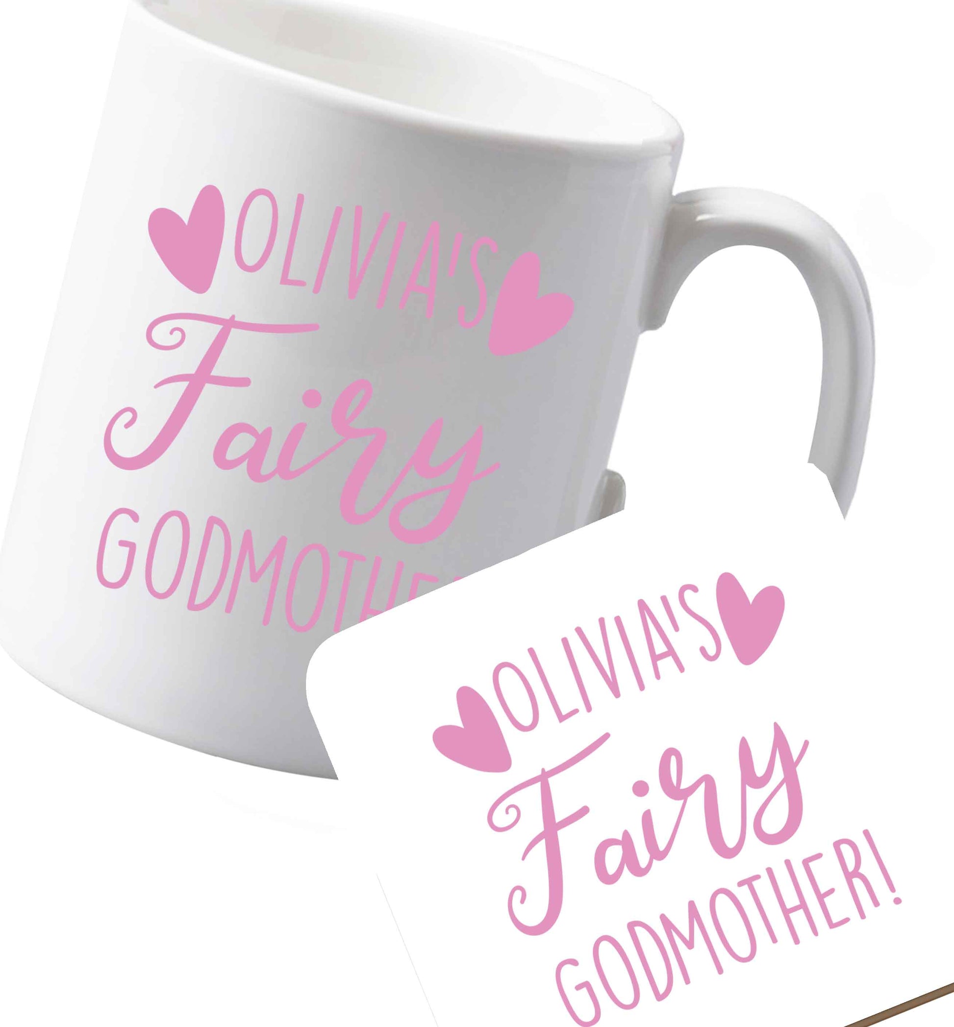 10 oz Ceramic mug and coaster Personalised fairy Godmother  both sides