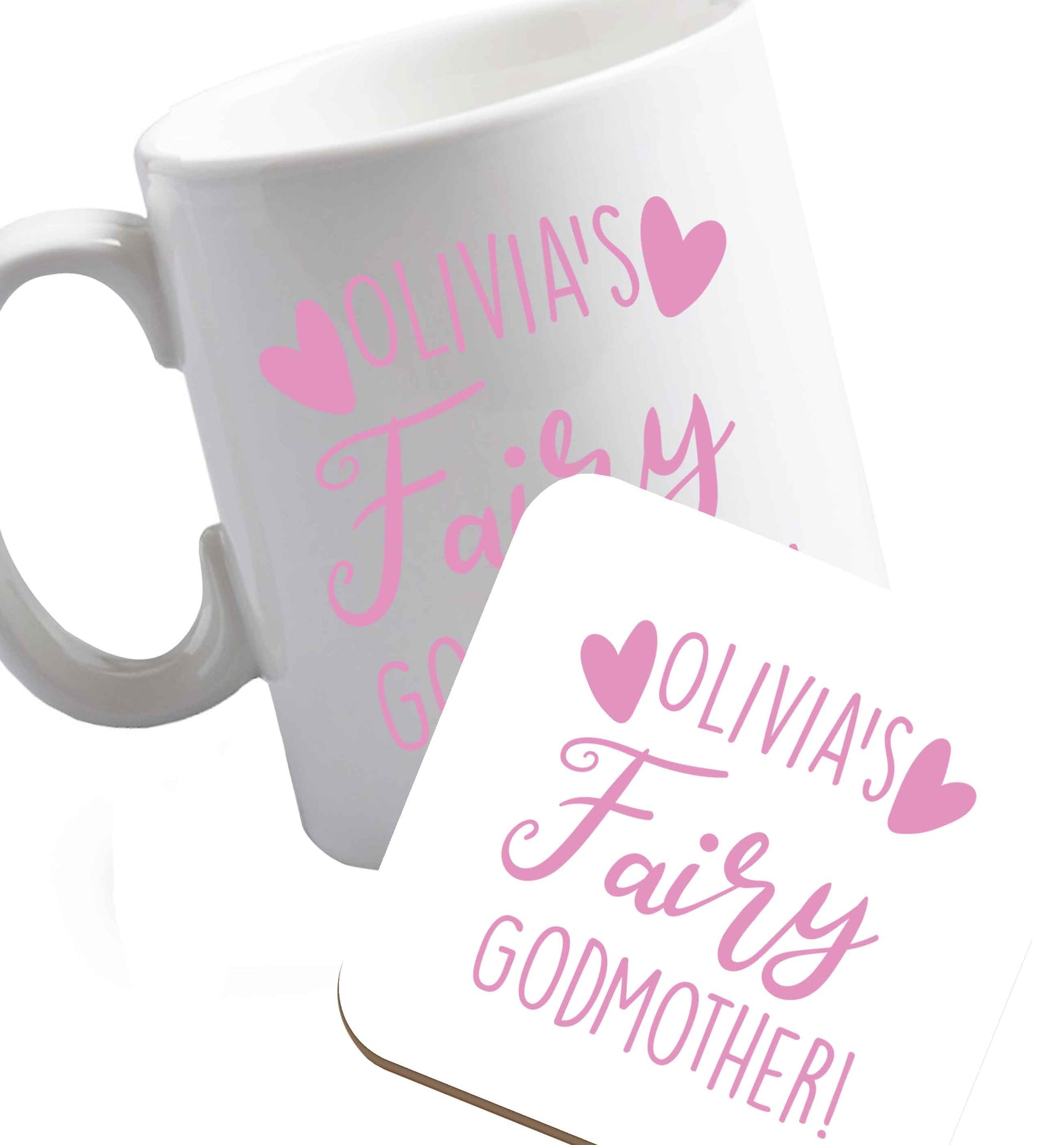 10 oz Personalised fairy Godmother  ceramic mug and coaster set right handed