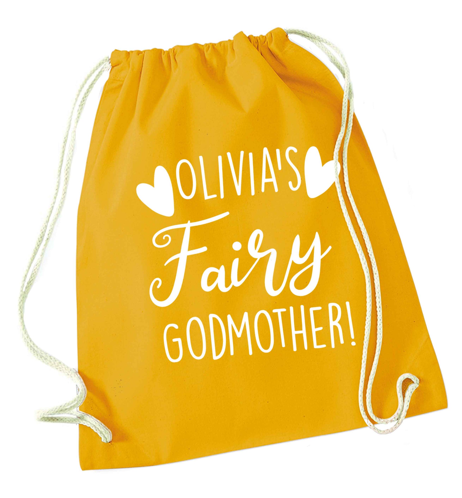 Personalised fairy Godmother mustard drawstring bag