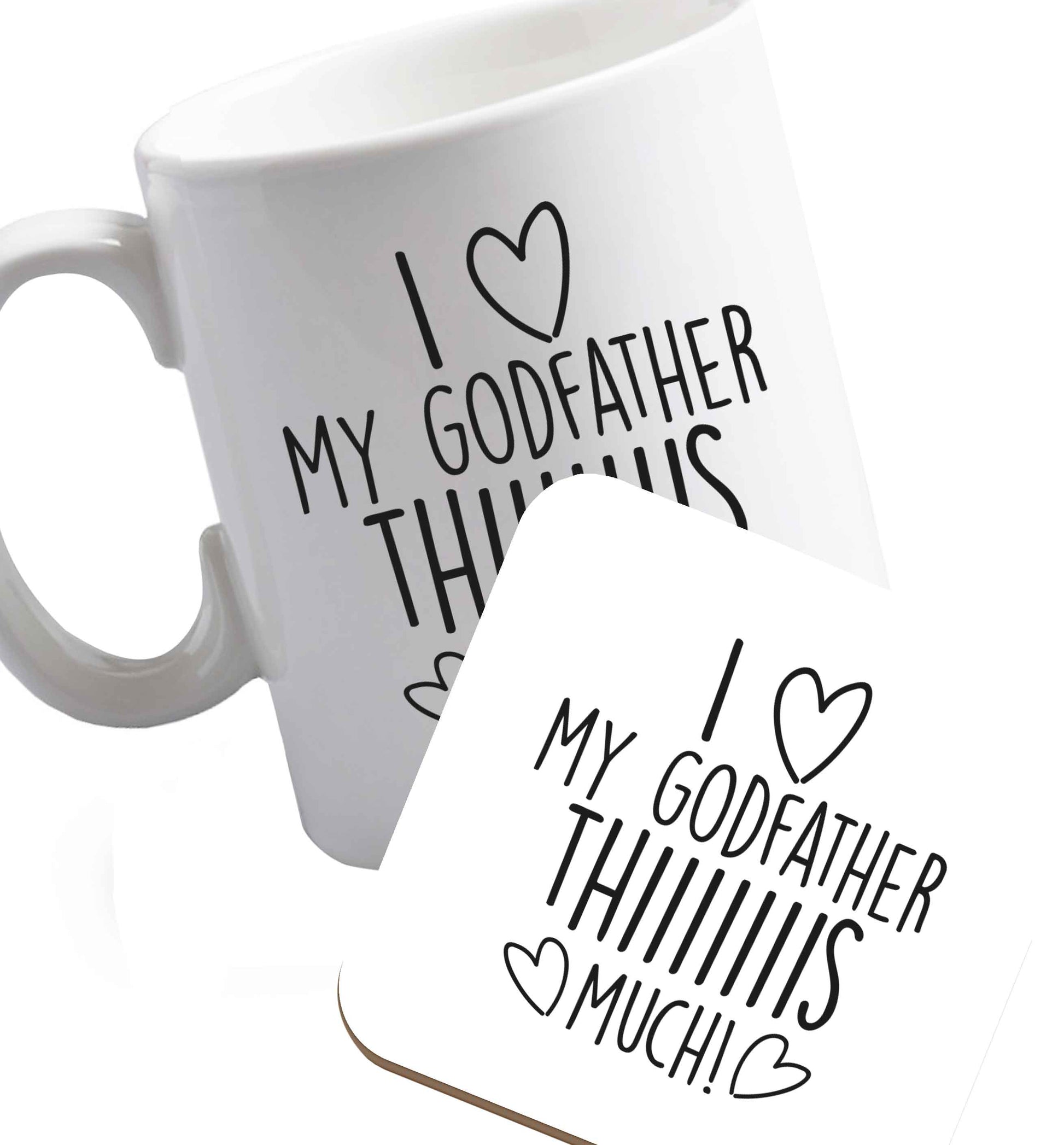 10 oz I love my Godfather this much  ceramic mug and coaster set right handed