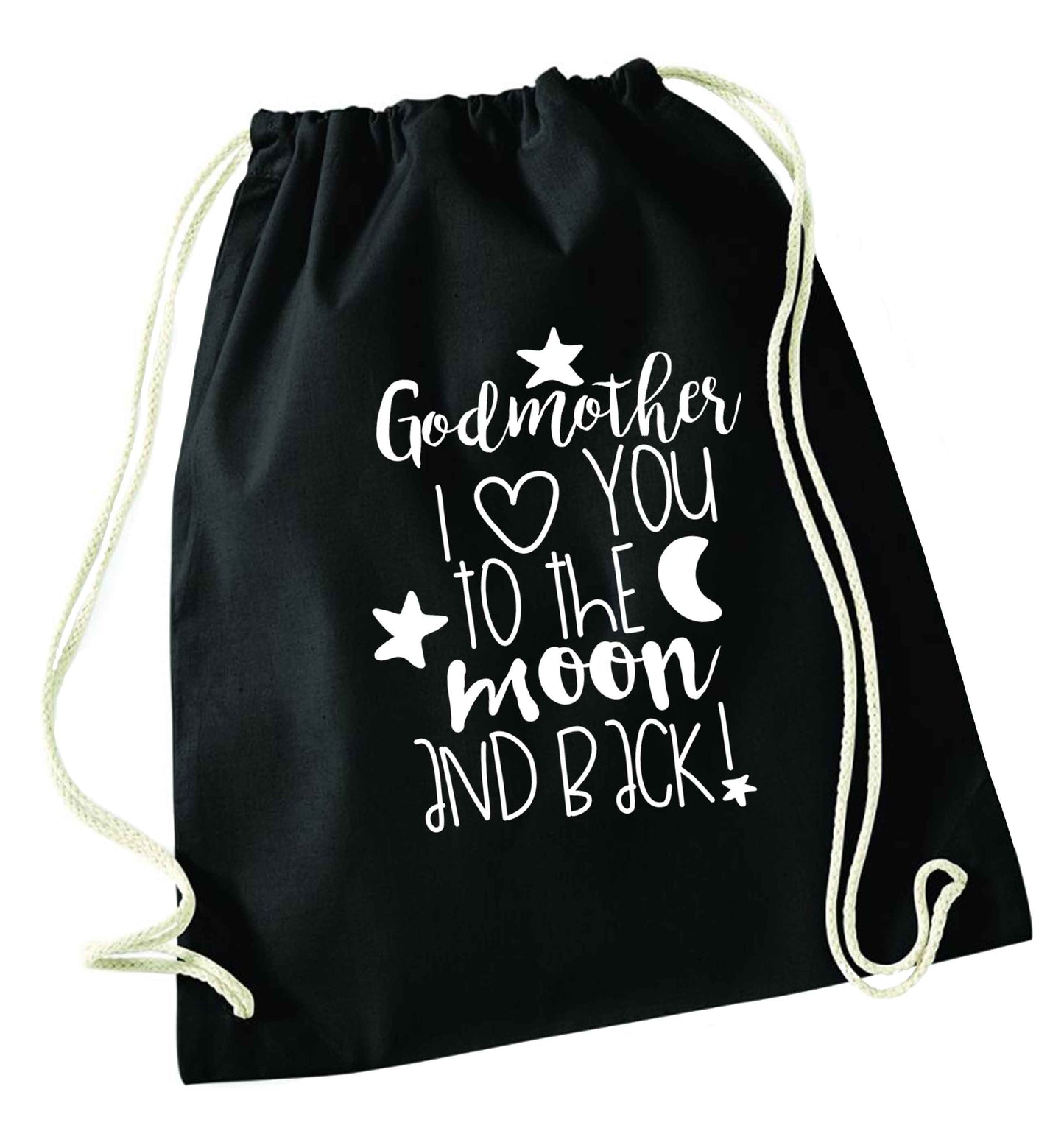 Godmother I love you to the moon and back black drawstring bag