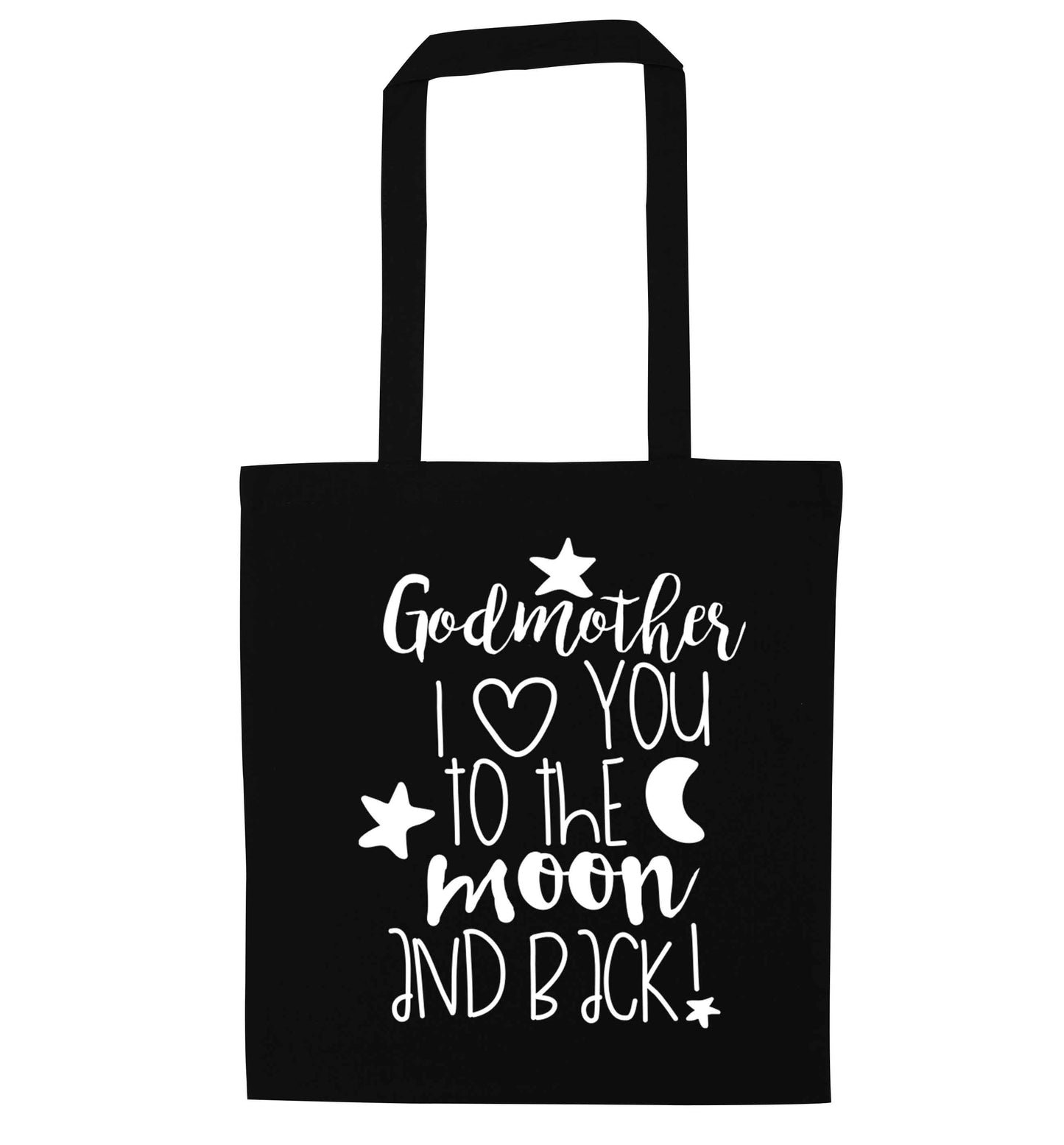 Godmother I love you to the moon and back black tote bag