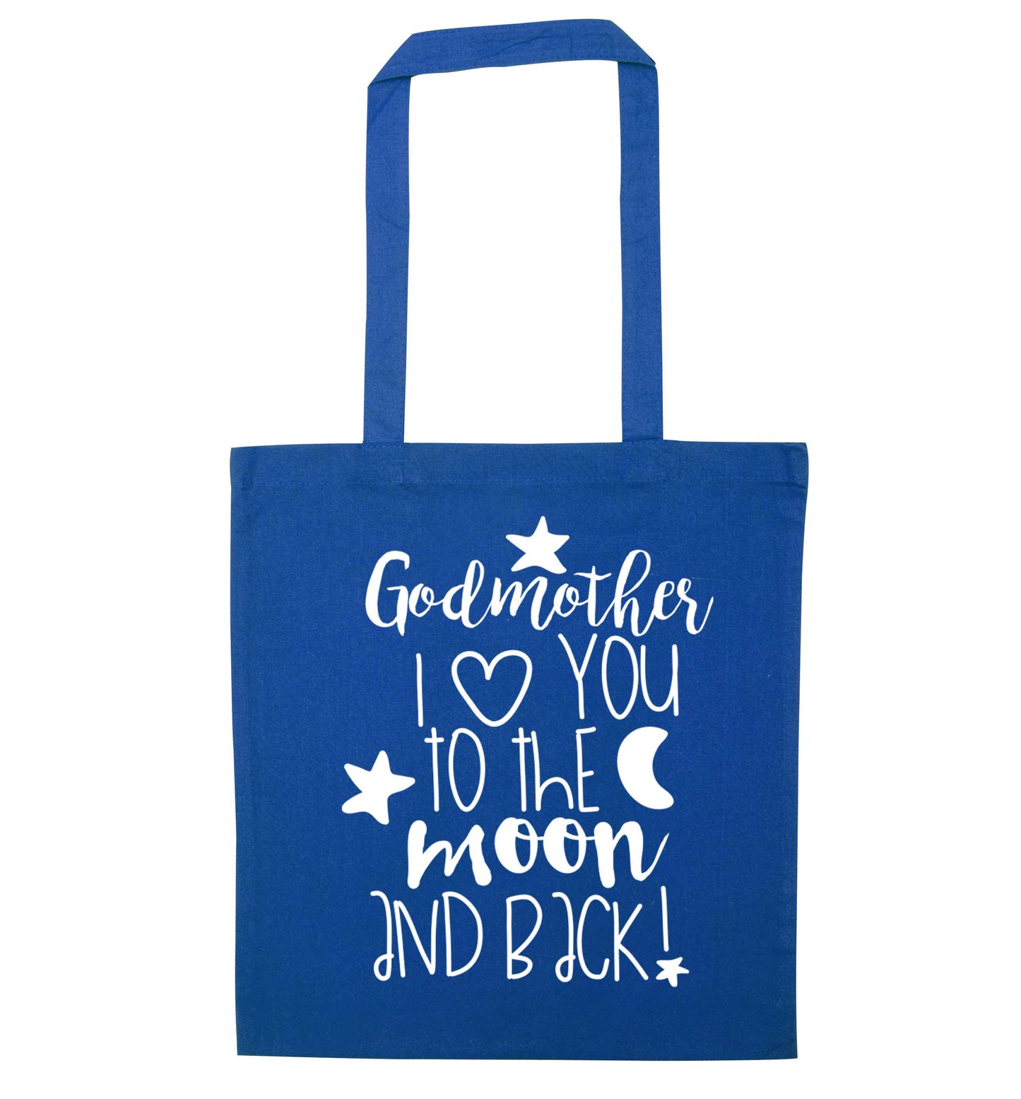 Godmother I love you to the moon and back blue tote bag