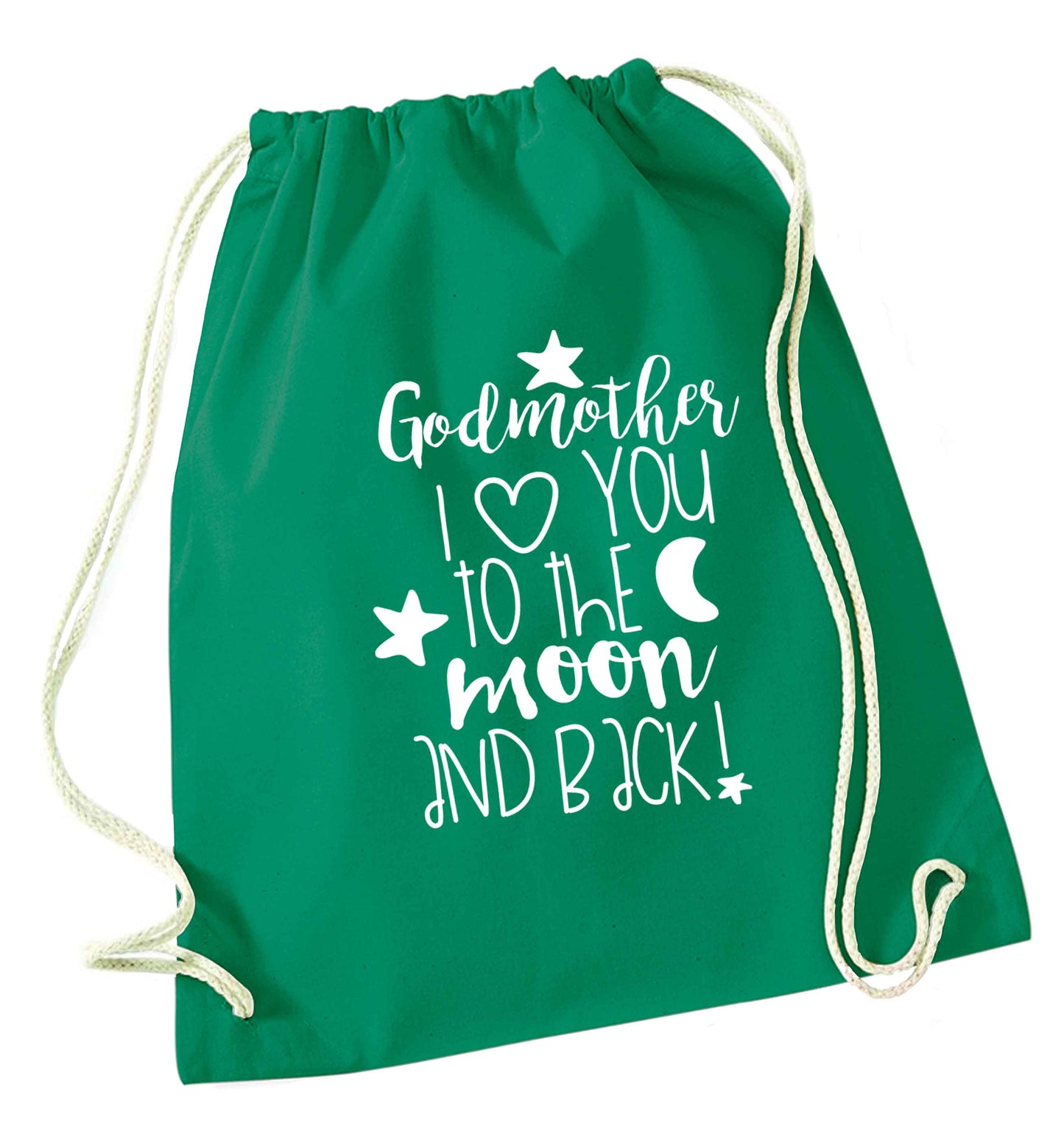 Godmother I love you to the moon and back green drawstring bag