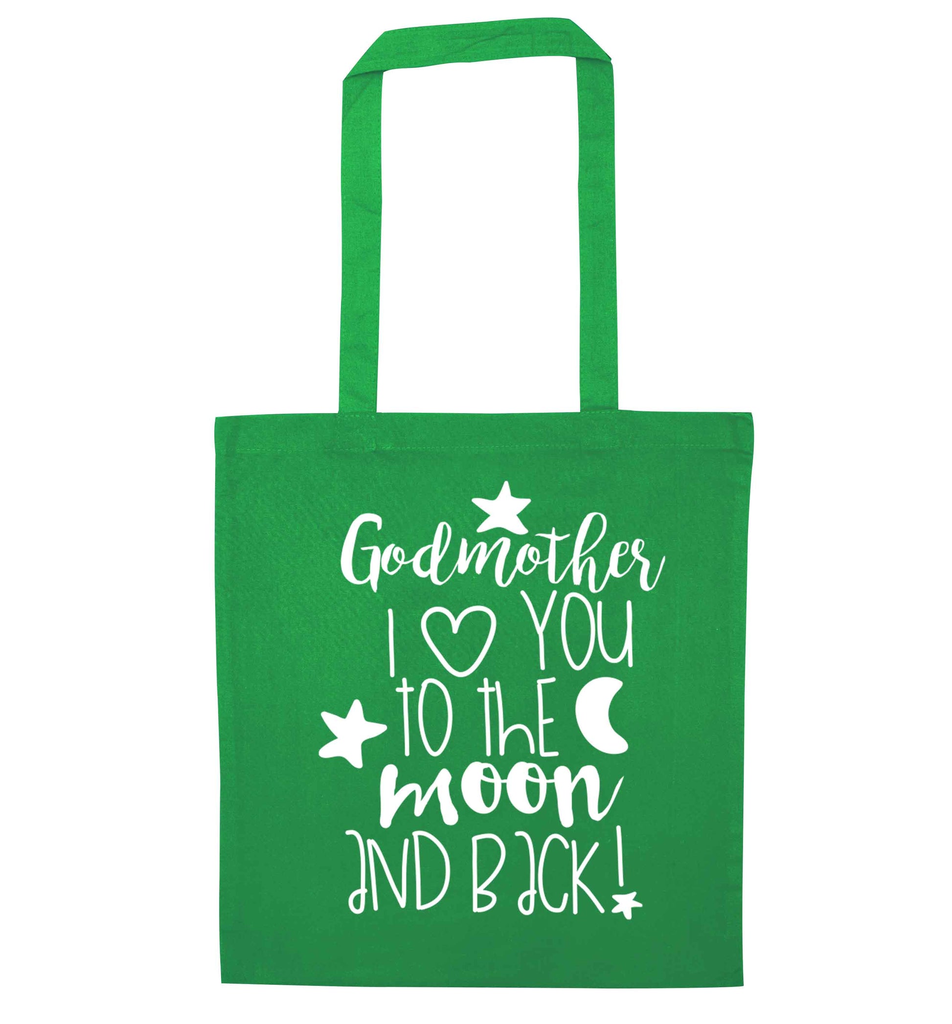 Godmother I love you to the moon and back green tote bag